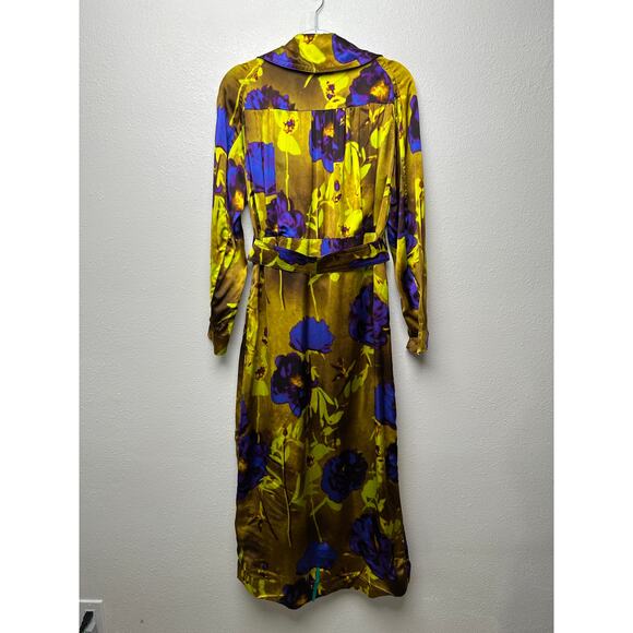 Dries Van Noten floral satin trench coat yellow women US 8 double-breasted - Picture 8 of 16